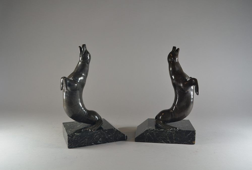 Louis Albert Carvin Sea Lions Bookends. Circa 1920.-photo-3