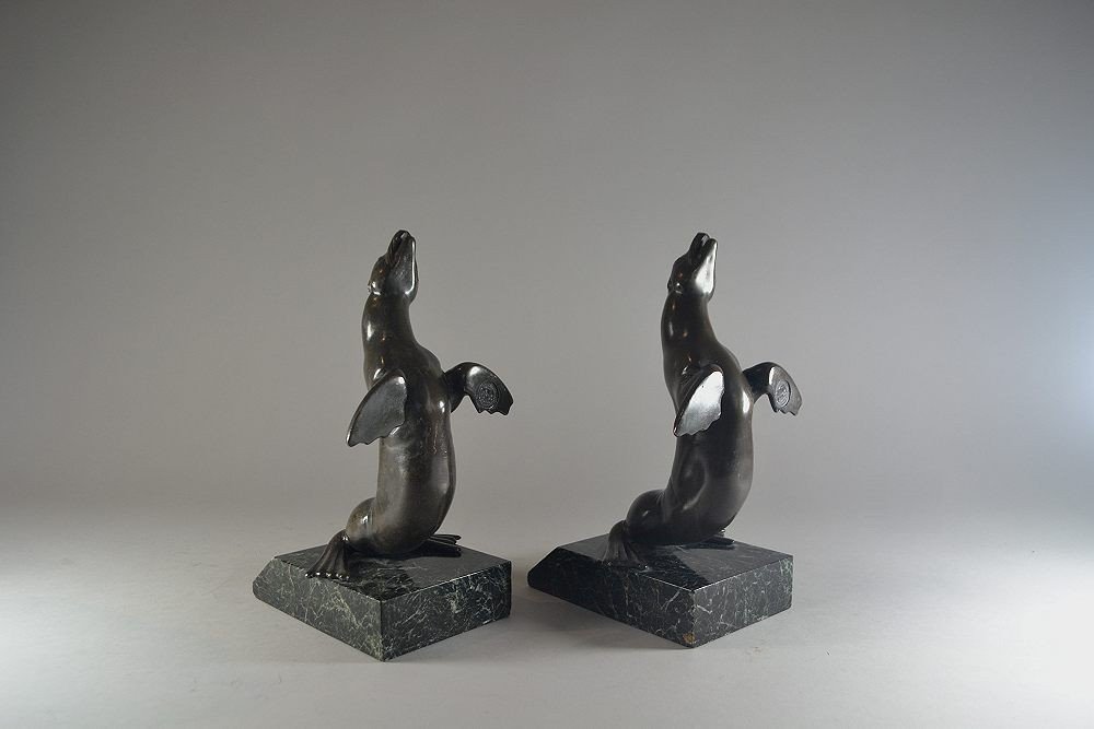 Louis Albert Carvin Sea Lions Bookends. Circa 1920.-photo-5