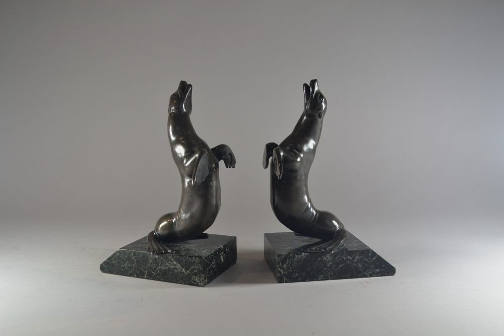 Louis Albert Carvin Sea Lions Bookends. Circa 1920.