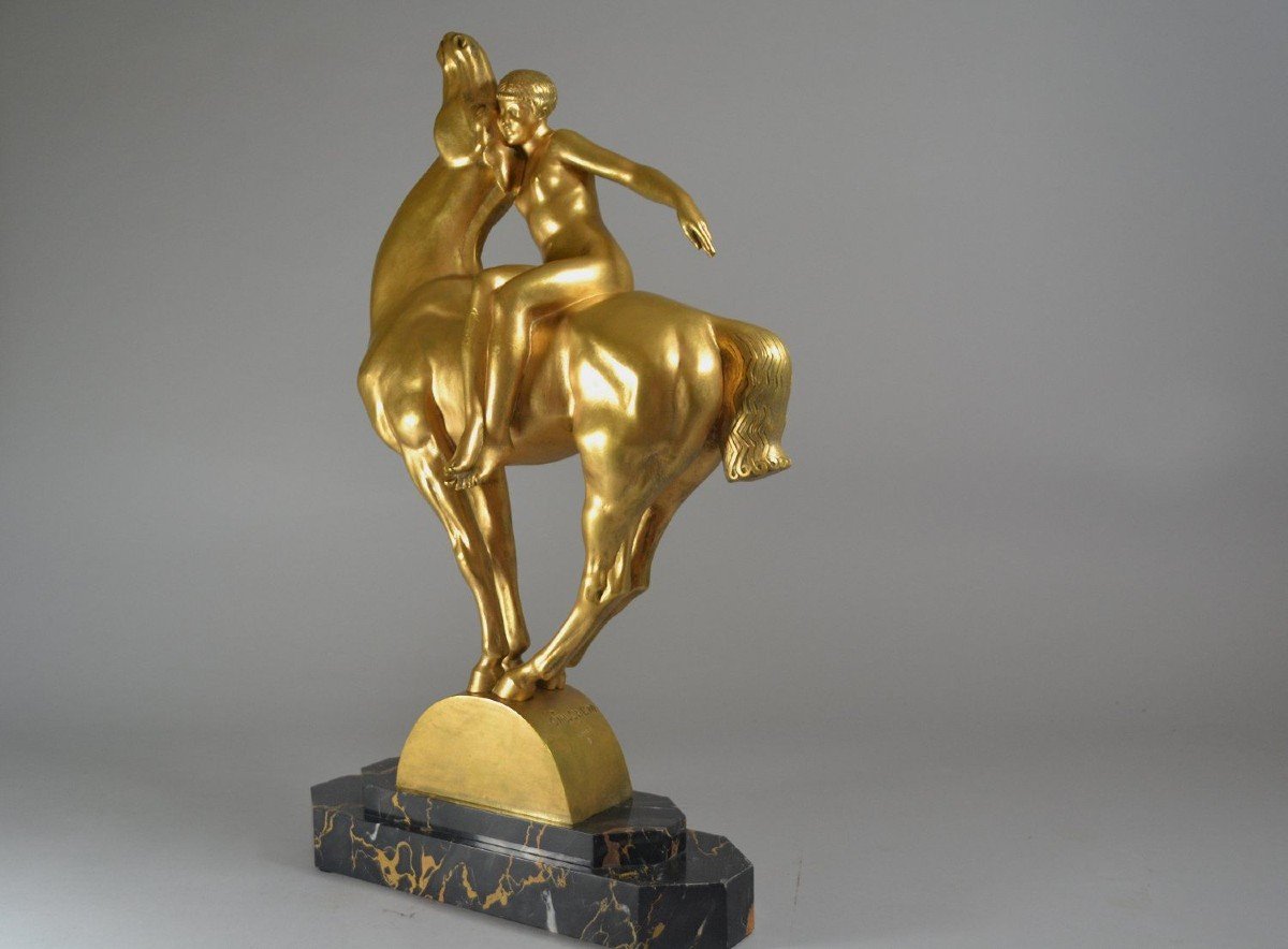 Francois Clemencin, Tall Art Deco Bronze Figure Of A Lady On A Horse.-photo-3