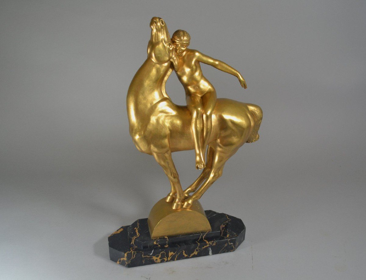 Francois Clemencin, Tall Art Deco Bronze Figure Of A Lady On A Horse.-photo-1