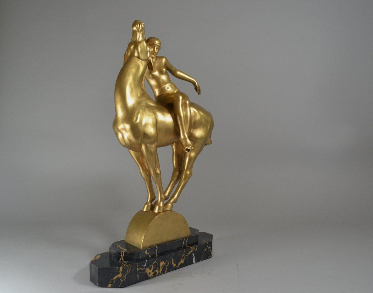 Francois Clemencin, Tall Art Deco Bronze Figure Of A Lady On A Horse.-photo-4