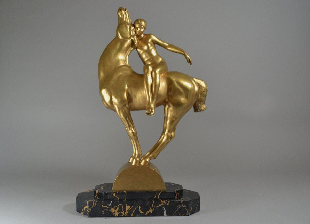 Francois Clemencin, Tall Art Deco Bronze Figure Of A Lady On A Horse.