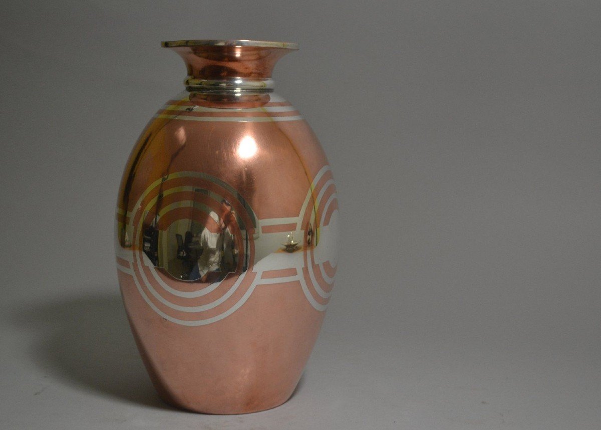 1931 Rare Vase Dinanderie De Luc Lanel Pour Christofle -photo-1