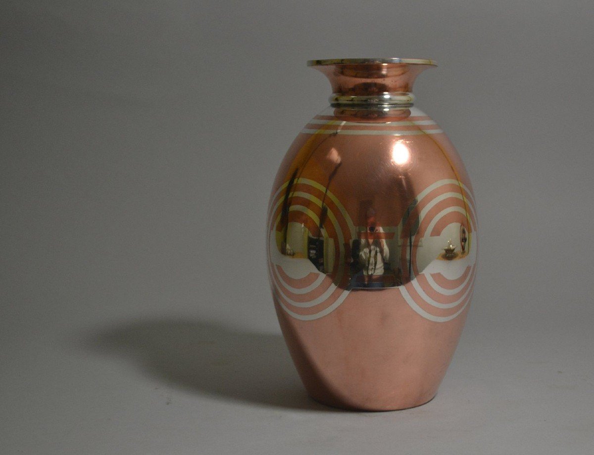 1931 Rare Vase Dinanderie De Luc Lanel Pour Christofle 