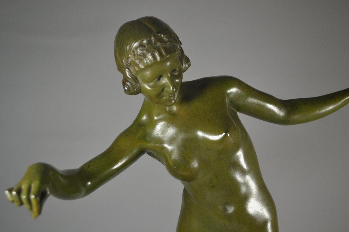 Danseuse Avec Ourson, Grande Sculpture En Bronze. Jean Verschneider.-photo-3