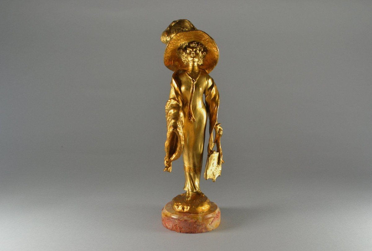 Georges Flamand. Bronze art nouveau. Elégante Au Chapeau. 