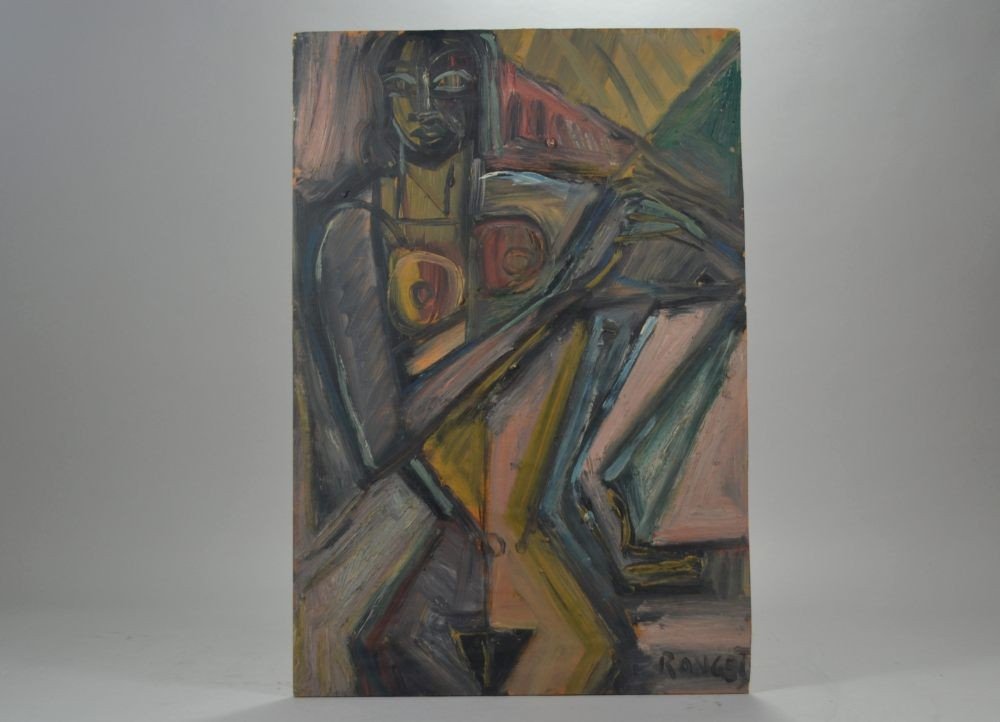 Elisabeth Ronget (1893-1972). Cubist Nude Lady. Oil On Panel.