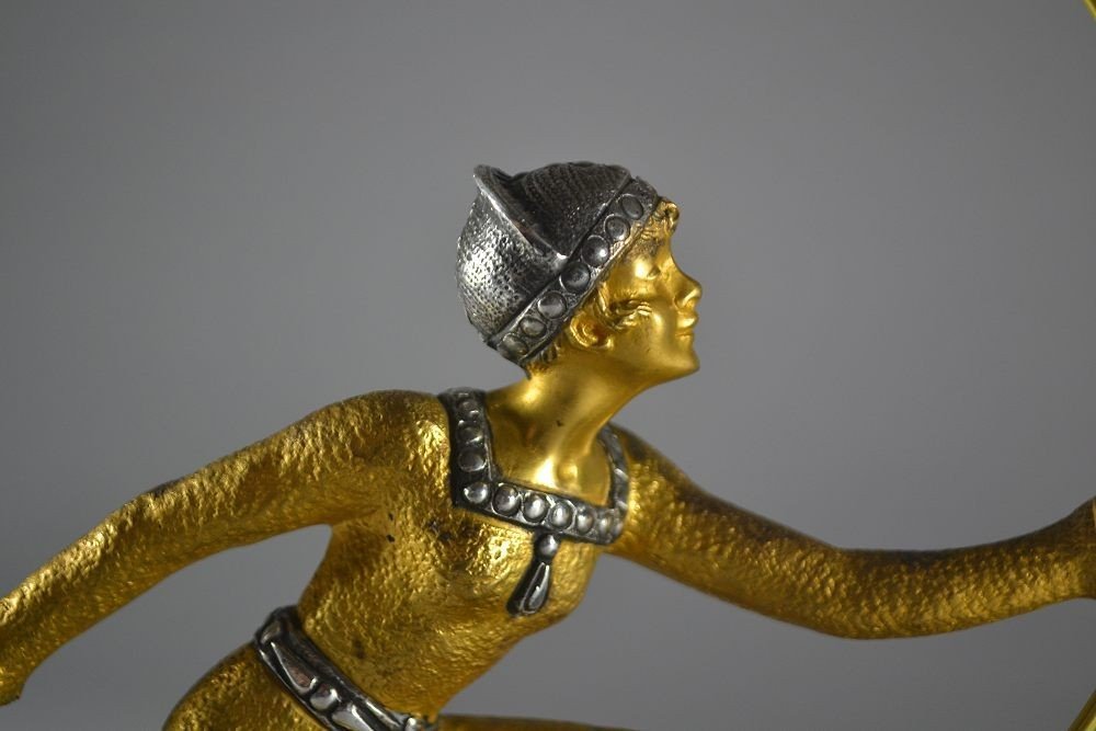 La Danseuse Au Cerceau. Sculpture Art Deco En Bronze Doré. Desirée Grisard-photo-5