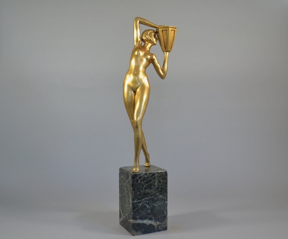 Tall 62cm Bronze Lady Holding A Jar. Probably P. Le Faguays-photo-7