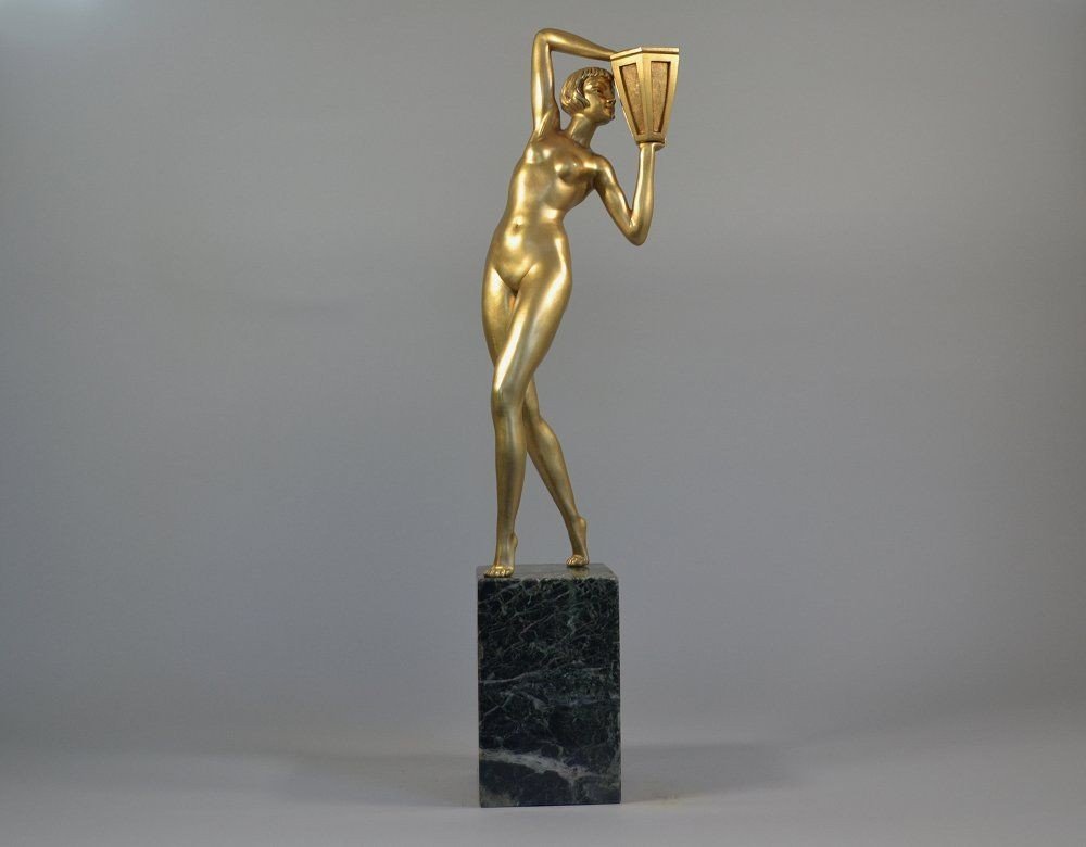 Tall 62cm Bronze Lady Holding A Jar. Probably P. Le Faguays