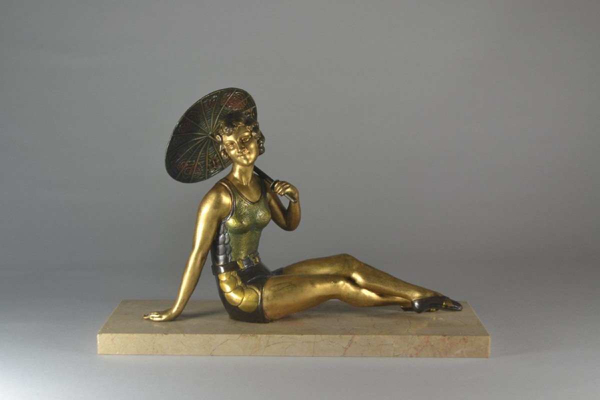 Art Deco Young Bather With Parasol