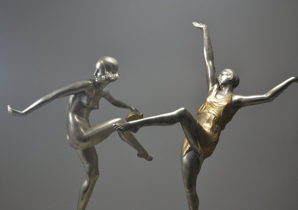 Pierre Le Faguays Paire De Sculptures En Bronze Danseuses. Art Déco-photo-3