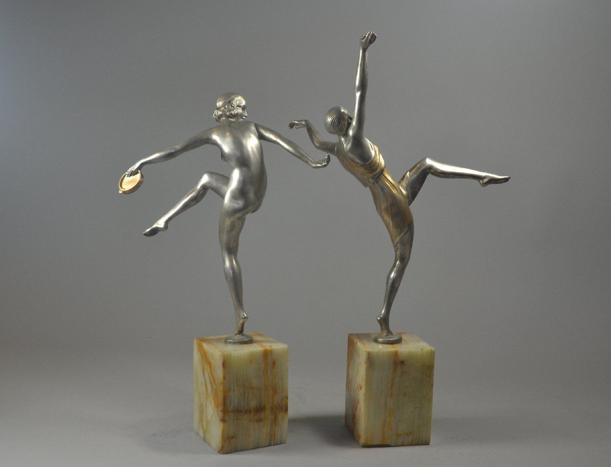 Pierre Le Faguays Paire De Sculptures En Bronze Danseuses. Art Déco-photo-3