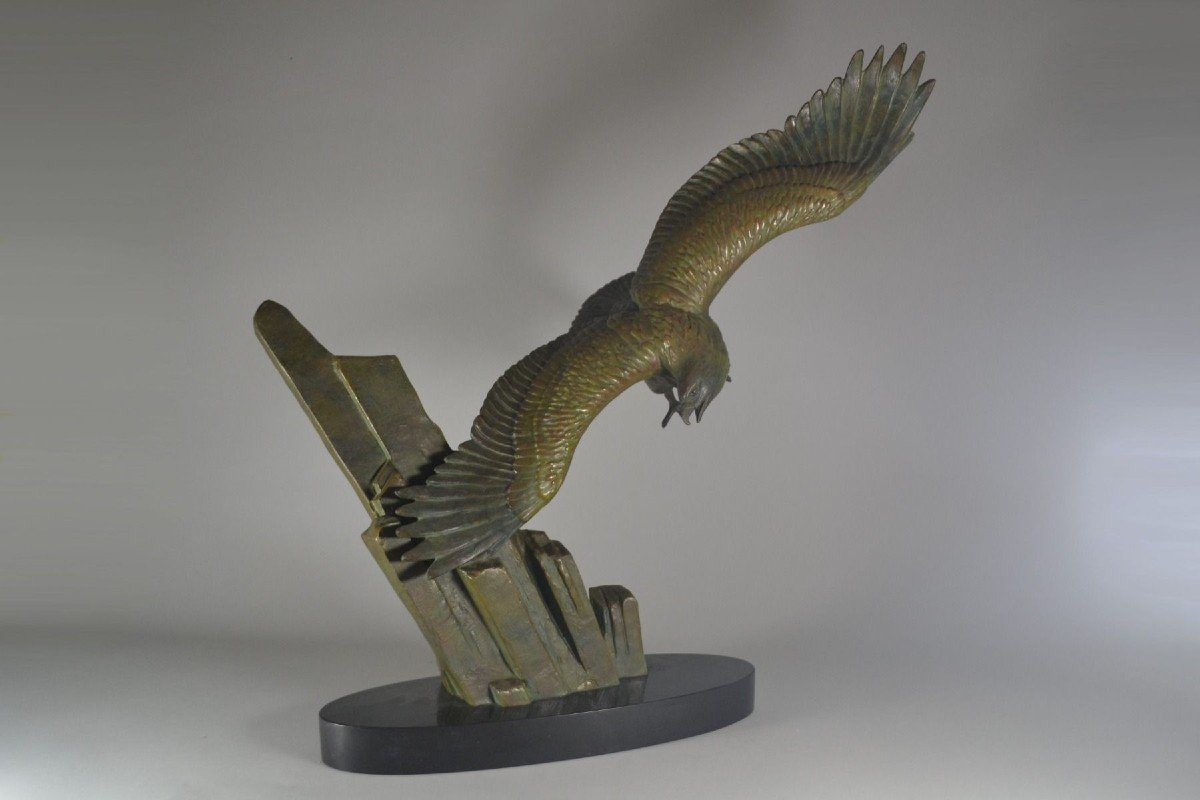 Grande Sculpture Art Deco représentant un aigle - Signé Rulas-photo-3