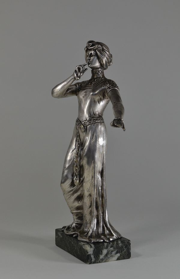 Art Nouveau Sculpture Symboliste Bronze Argenté-photo-2