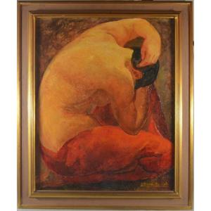 Y. Giraud-hanriot Back Nude Lady Oil On Canvas