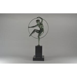 Art Deco Hoop Dancer On Marble Base. Unsigned. Bouraine ??