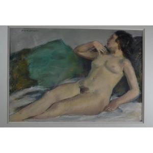 Charles Edelmann. Nude Lying Lady. Pastel.