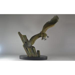 Large Art Deco Sculpture Of An Eagle - Signed Rulas