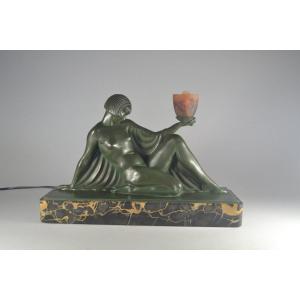 "rêverie""sculpture 1930 Par Raymonde Guerbe Avec Abat-jour En Verre Daum