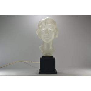 Unique Art Deco Glass Head Of A Lady Figural Lamp. Life Size