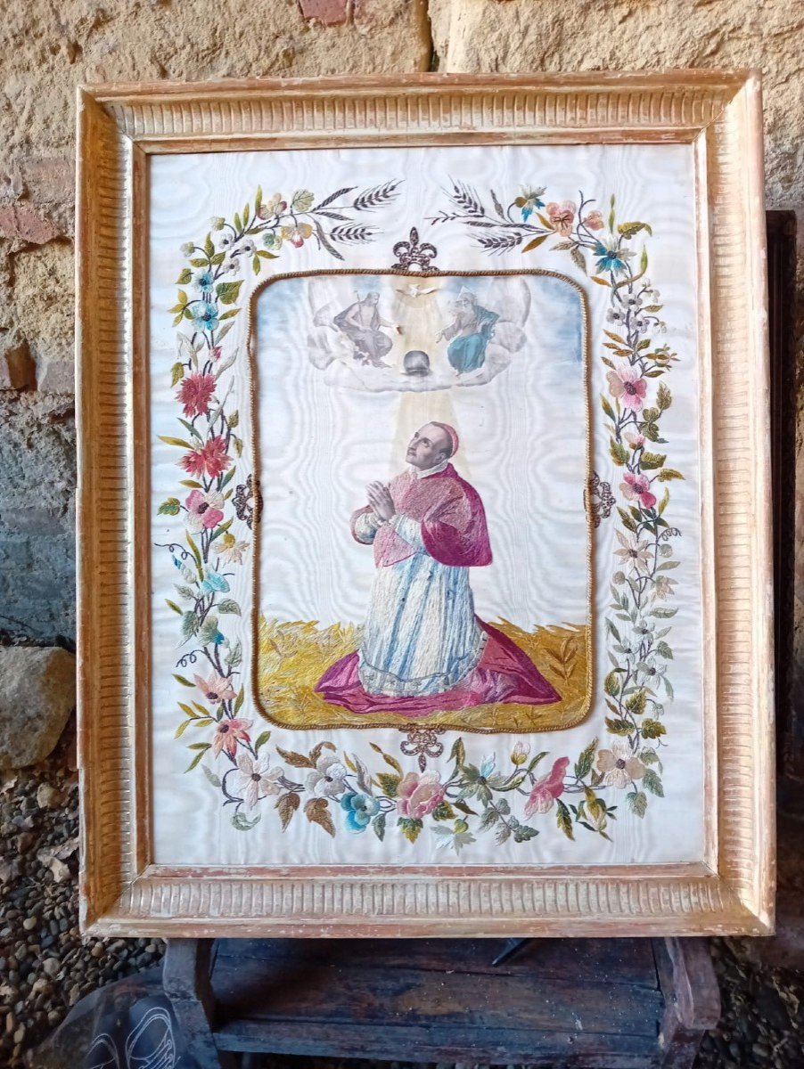 Grande Broderie Représentant Saint Carlo De Borroméo 