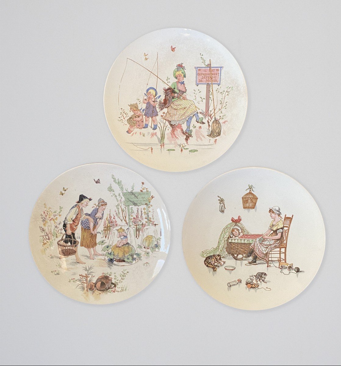 12 Plates "faience De Sarreguemine" - Late 19th Century-photo-2