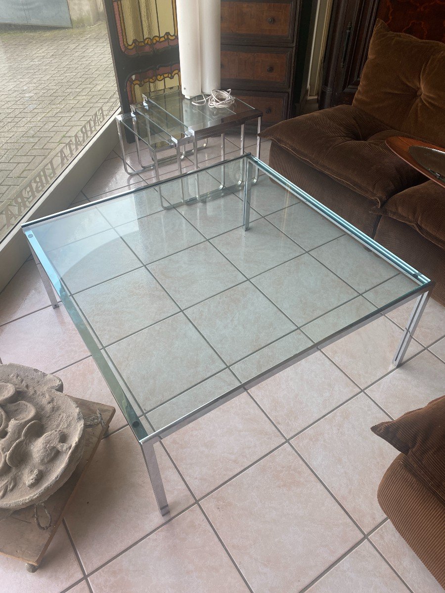 Metal Coffee Table With Glass Top By Ross Littell For Depadova - 1960s-photo-2