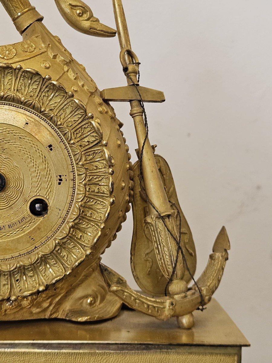 "parigina" Clock With Muse And Anchor In Gilded Bronze - 19th Century-photo-4