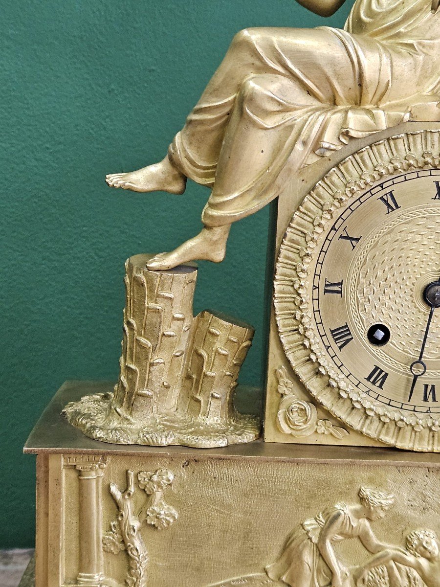 "parigina" Clock Depicting Diana The Huntress In Gilded Bronze - 19th Century.-photo-2