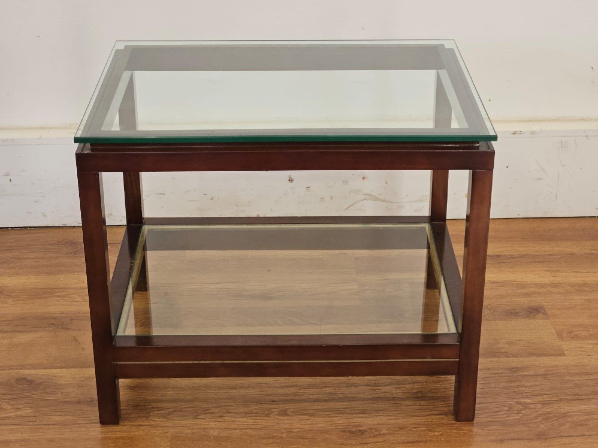 Pair Of Vintage 80s Coffee Tables / Nightstands With Glass Tops-photo-4