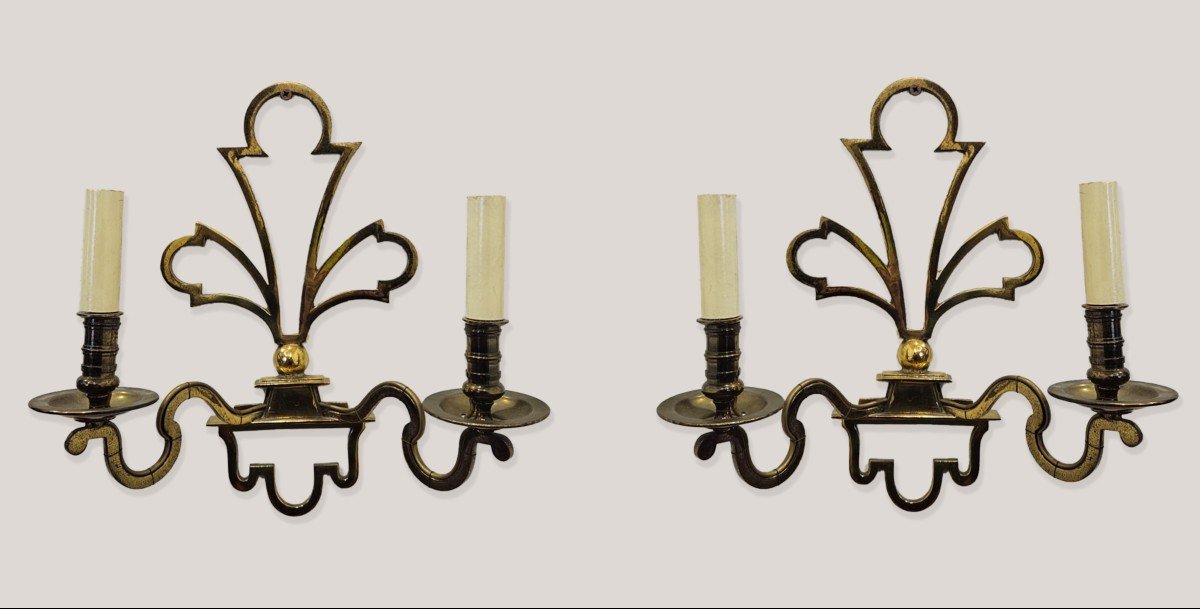 Pair Of Gold Brass Wall Lights