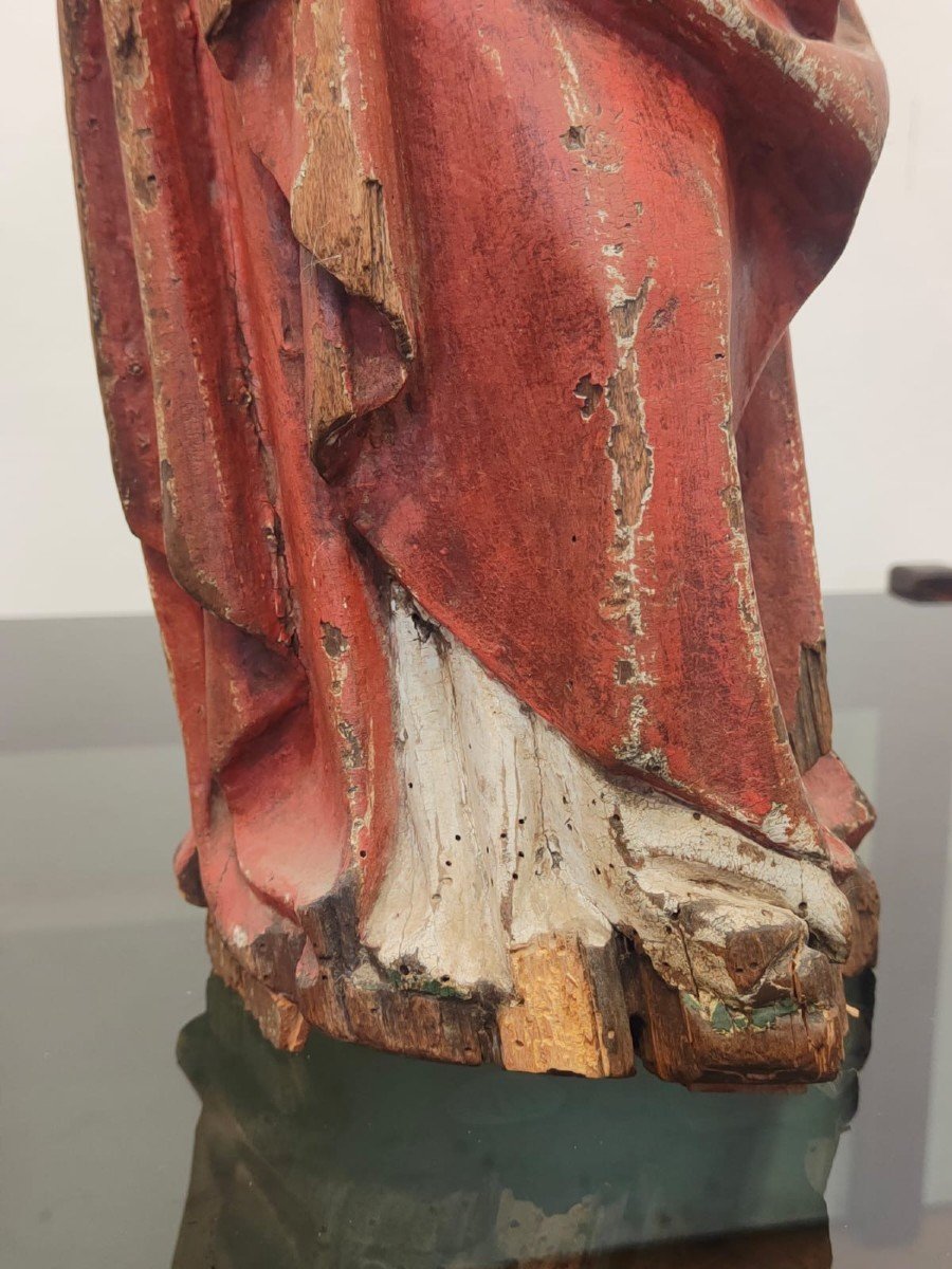 Ancient Lacquered Wooden Statue Depicting A Holy Bishop - 16th Century.-photo-1