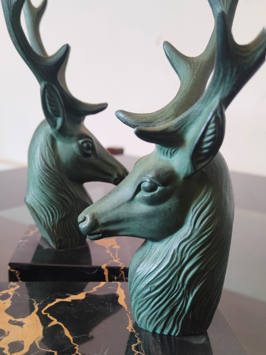 Pair Of Bookends Depicting Deer On A Marble Base - Circa 1930.-photo-4