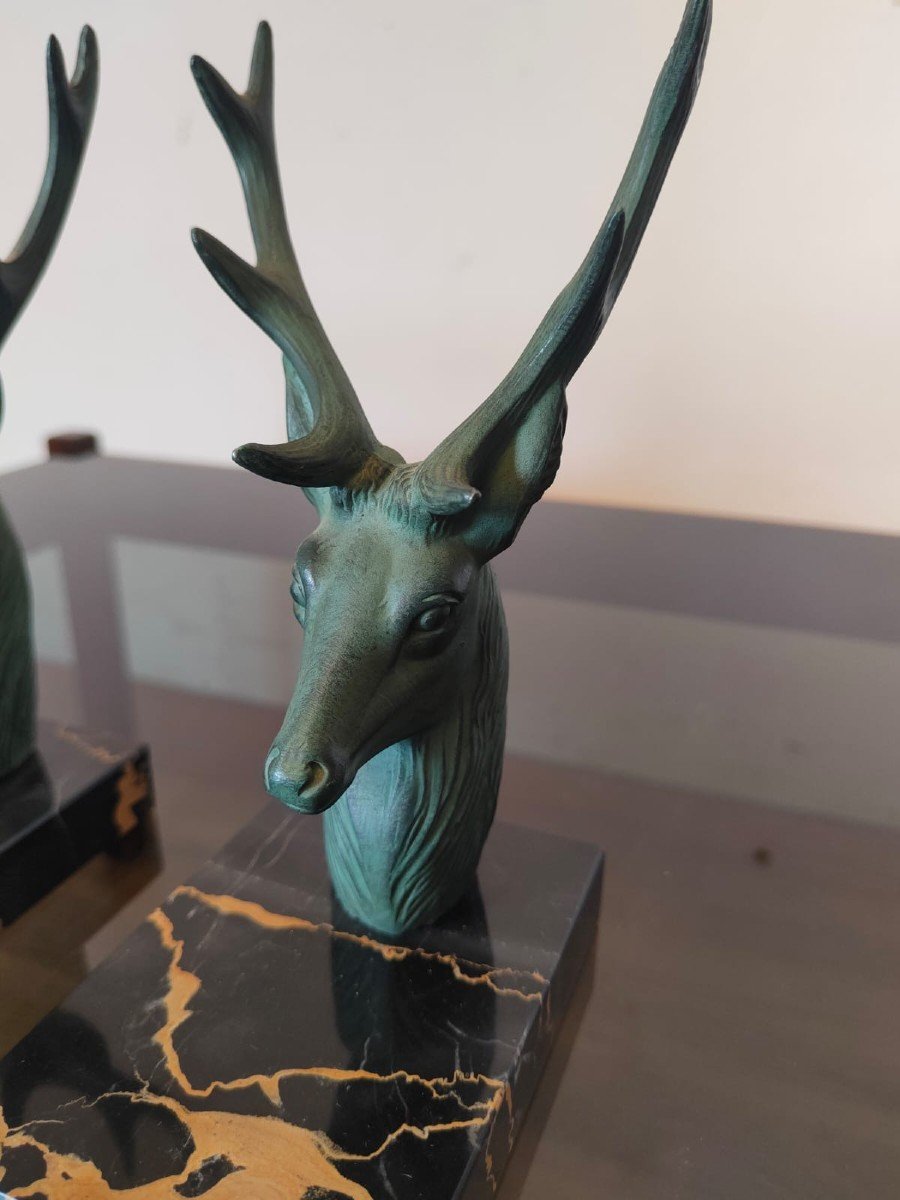 Pair Of Bookends Depicting Deer On A Marble Base - Circa 1930.-photo-5