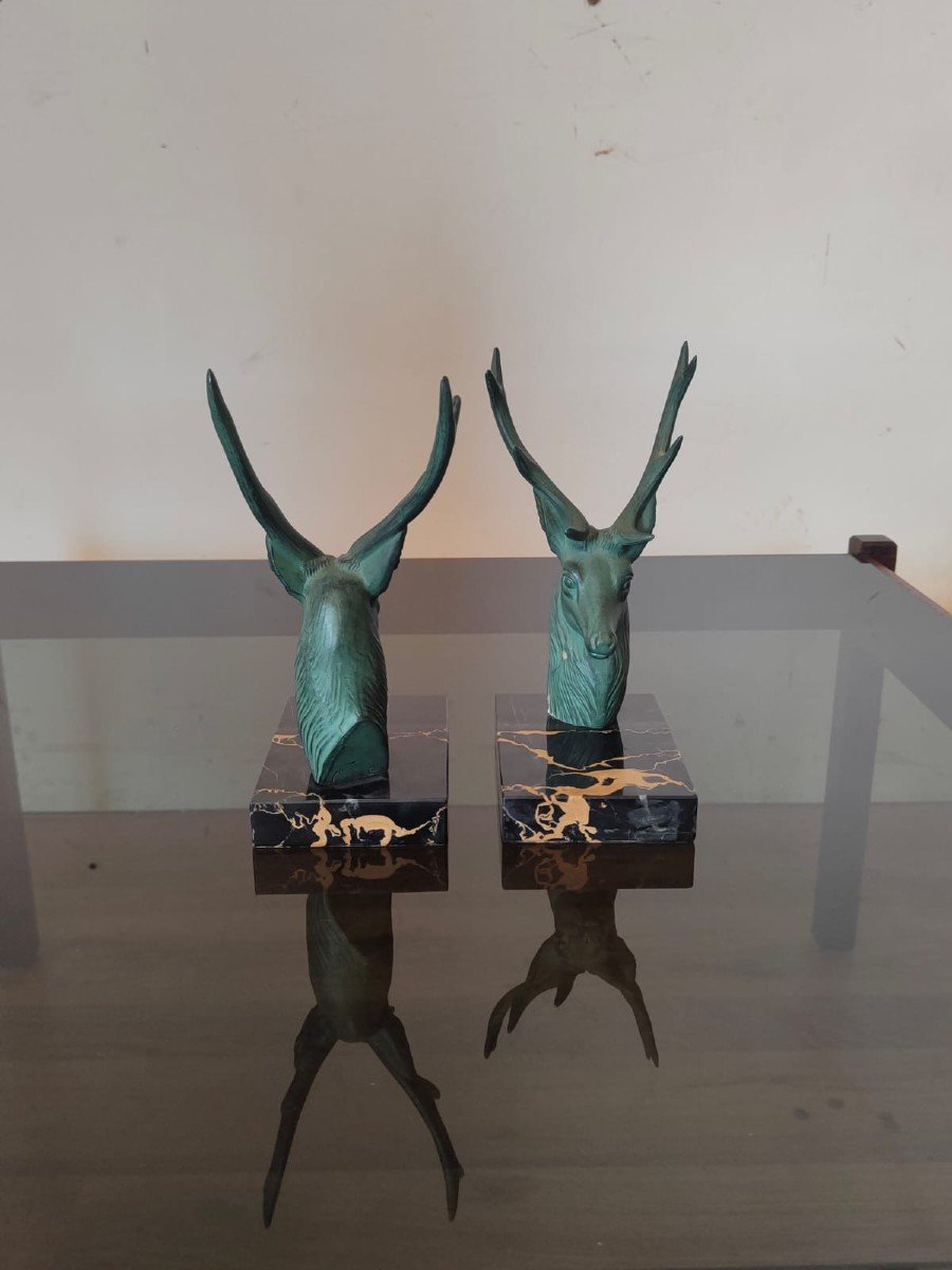 Pair Of Bookends Depicting Deer On A Marble Base - Circa 1930.-photo-7