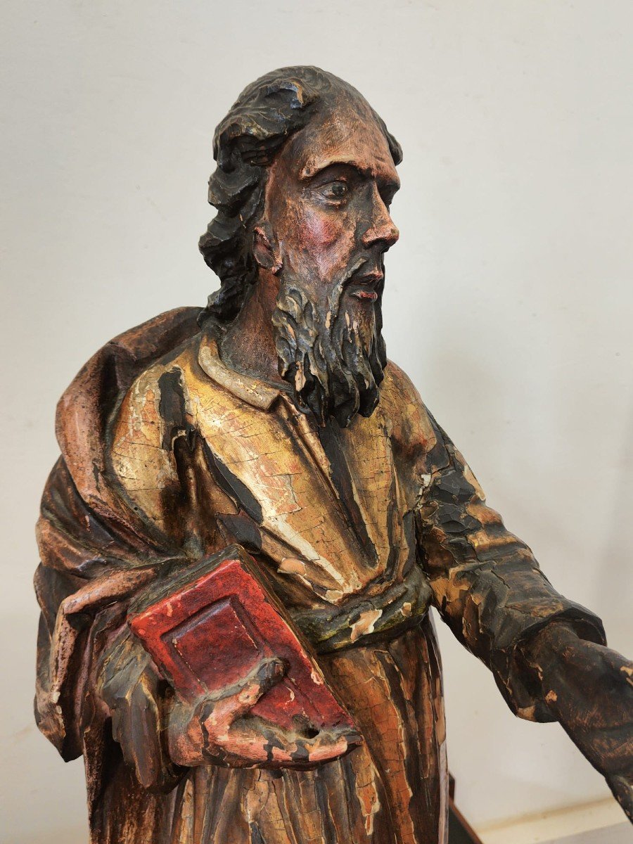 Statue Of St. Anthony In Carved And Lacquered Wood - 18th Century-photo-1