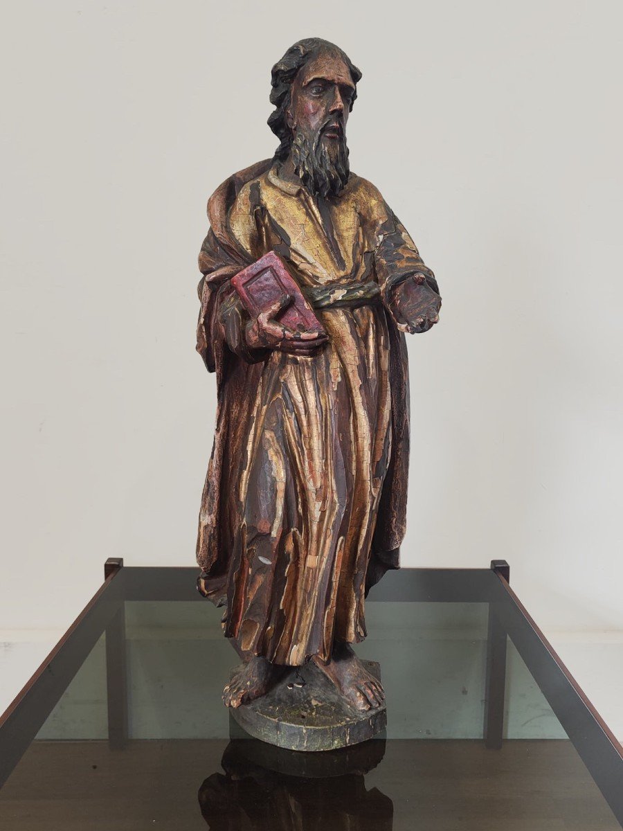 Statue Of St. Anthony In Carved And Lacquered Wood - 18th Century