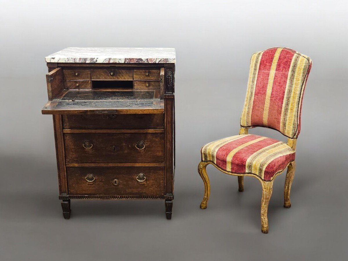 Rare Louis XVI Chest Of Drawers With Marble Top And Drop-leaf Drawer-photo-2