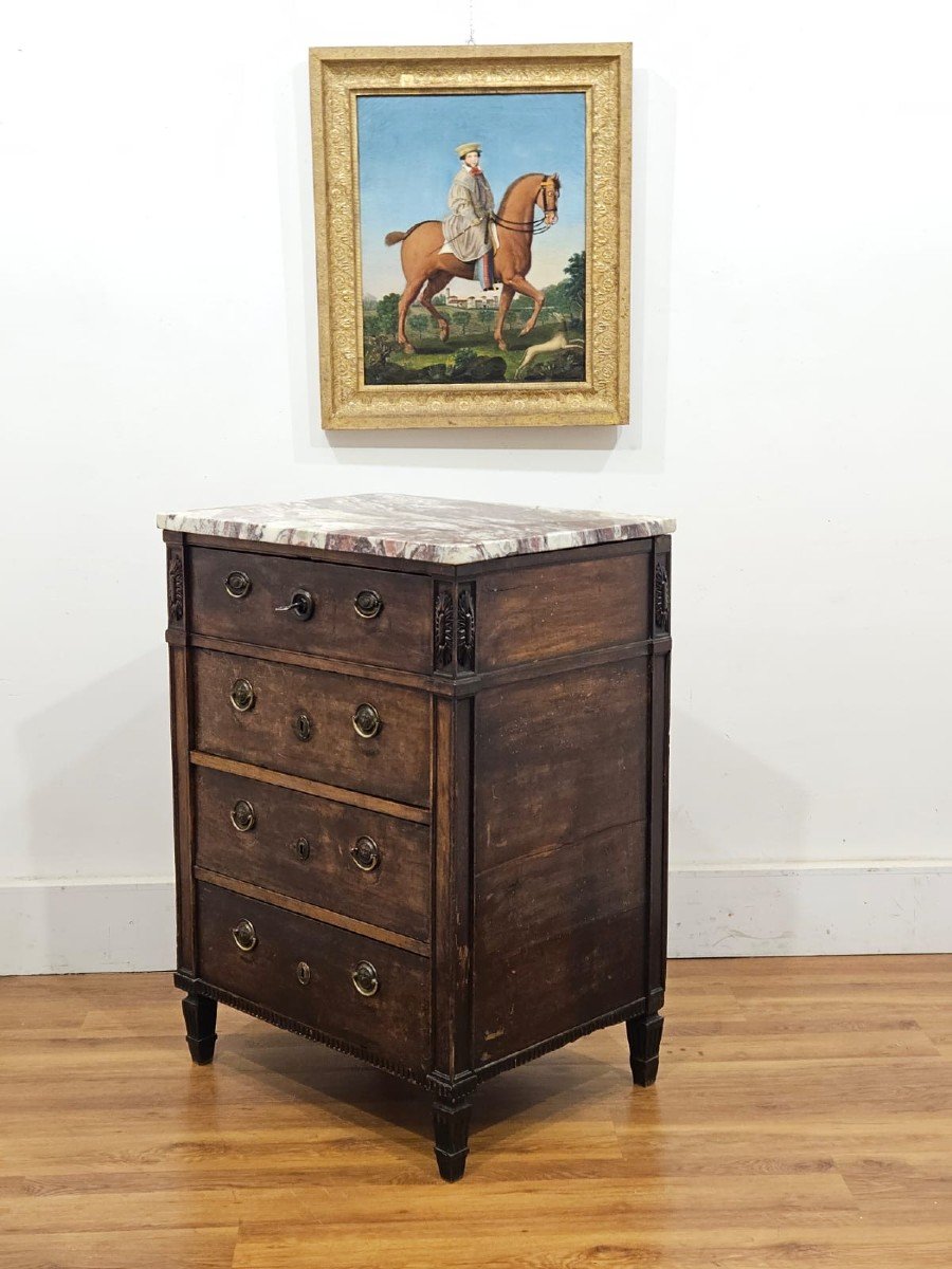 Rare Louis XVI Chest Of Drawers With Marble Top And Drop-leaf Drawer-photo-3