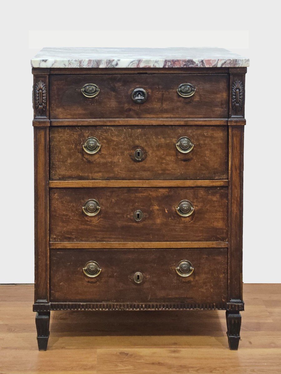 Rare Louis XVI Chest Of Drawers With Marble Top And Drop-leaf Drawer