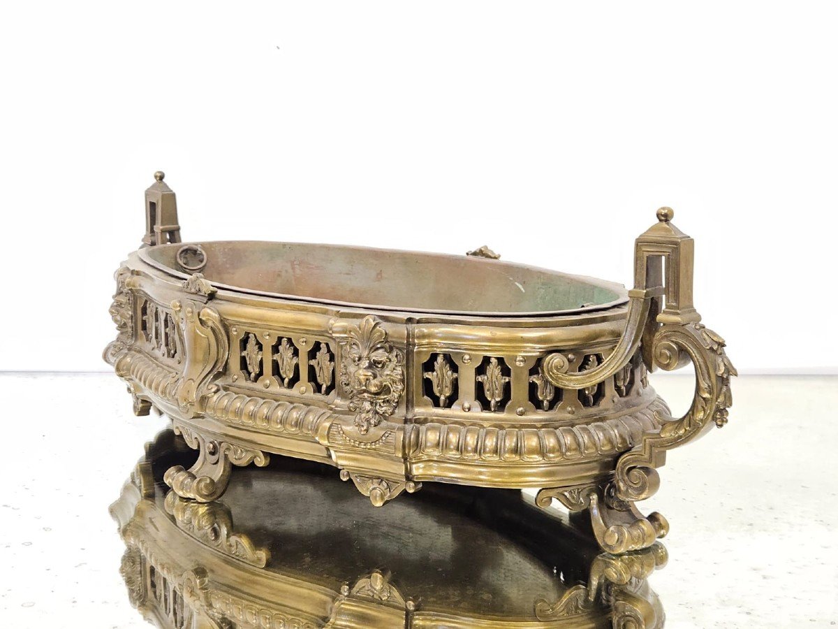 Oval Jardinier In Gilded Bronze - 19th Century-photo-4