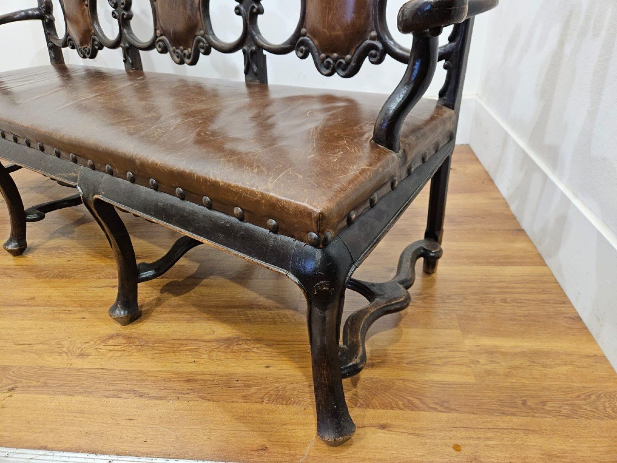 Wooden Sofa With Leather Seat - 18th Century-photo-6