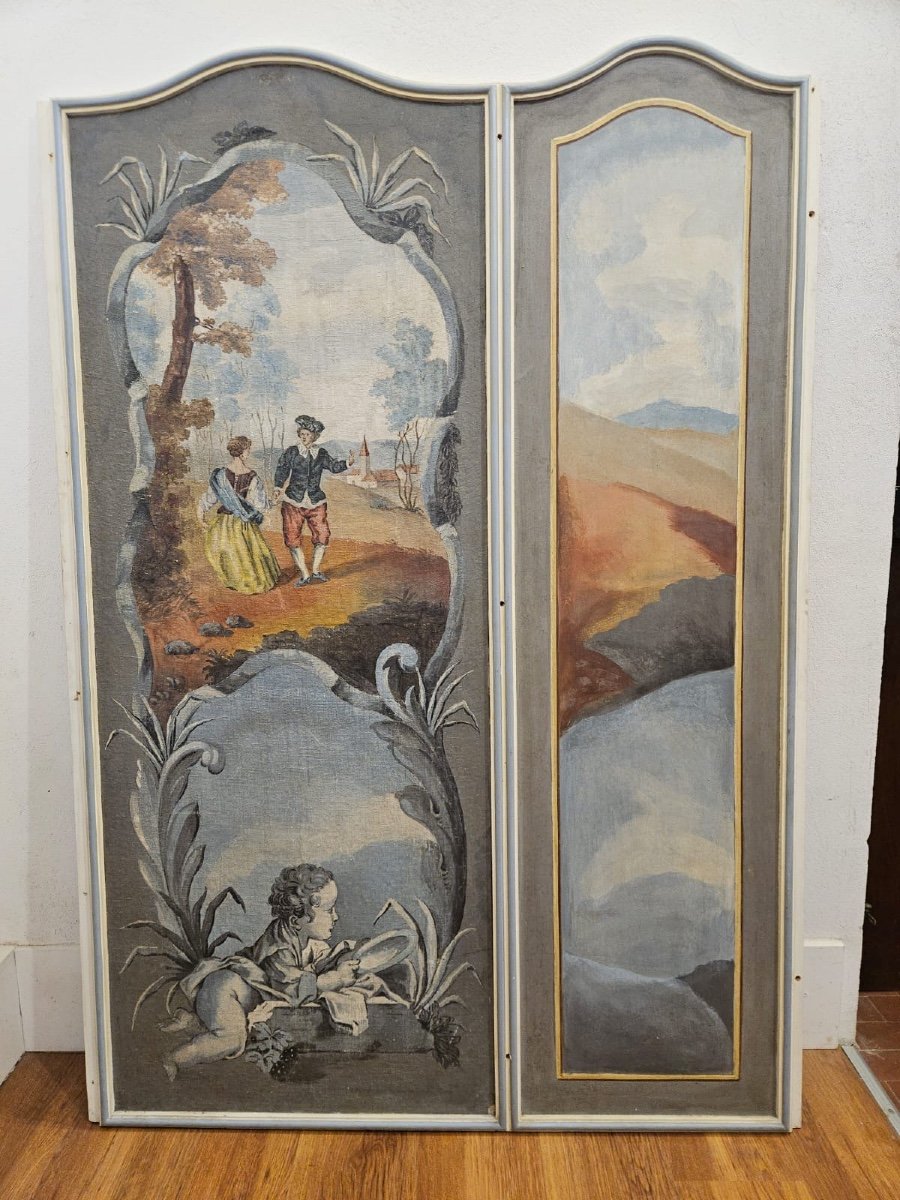 Boiserie Panels Painted On Canvas - 19th Century-photo-2