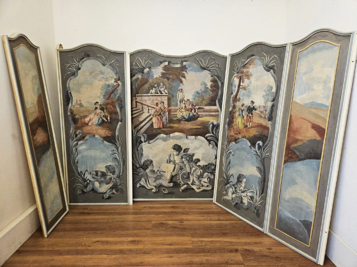 Boiserie Panels Painted On Canvas - 19th Century