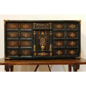 Ancient Dutch Ebony Coin Cabinet XVII Sec. Original Secret Chest Of Drawers