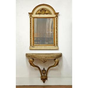 Lacquered And Gilded Console With Mirror - Late 18th Century