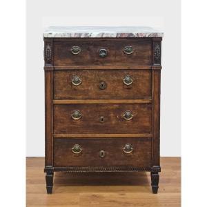 Rare Louis XVI Chest Of Drawers With Marble Top And Drop-leaf Drawer