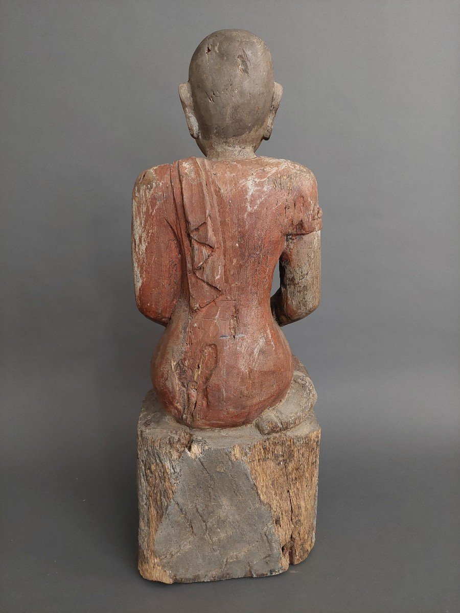 Religious Sculpture  A Monk. 18 Centuries. Height 75cm.-photo-1